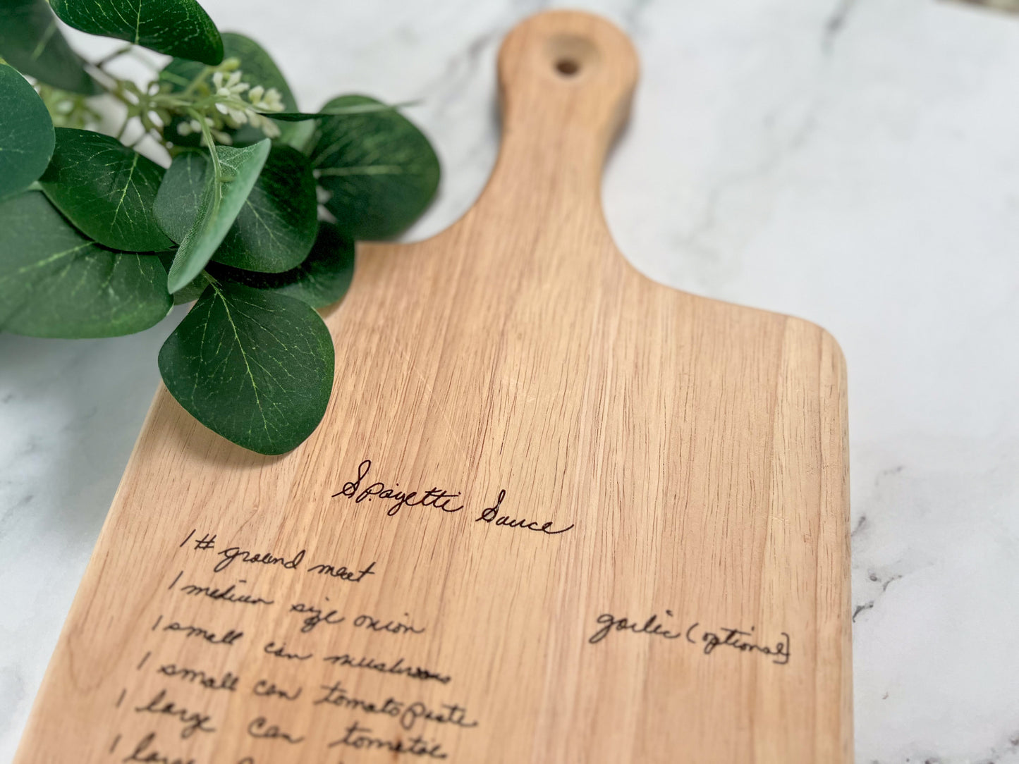 Engraved hand written Recipe Wooden Board