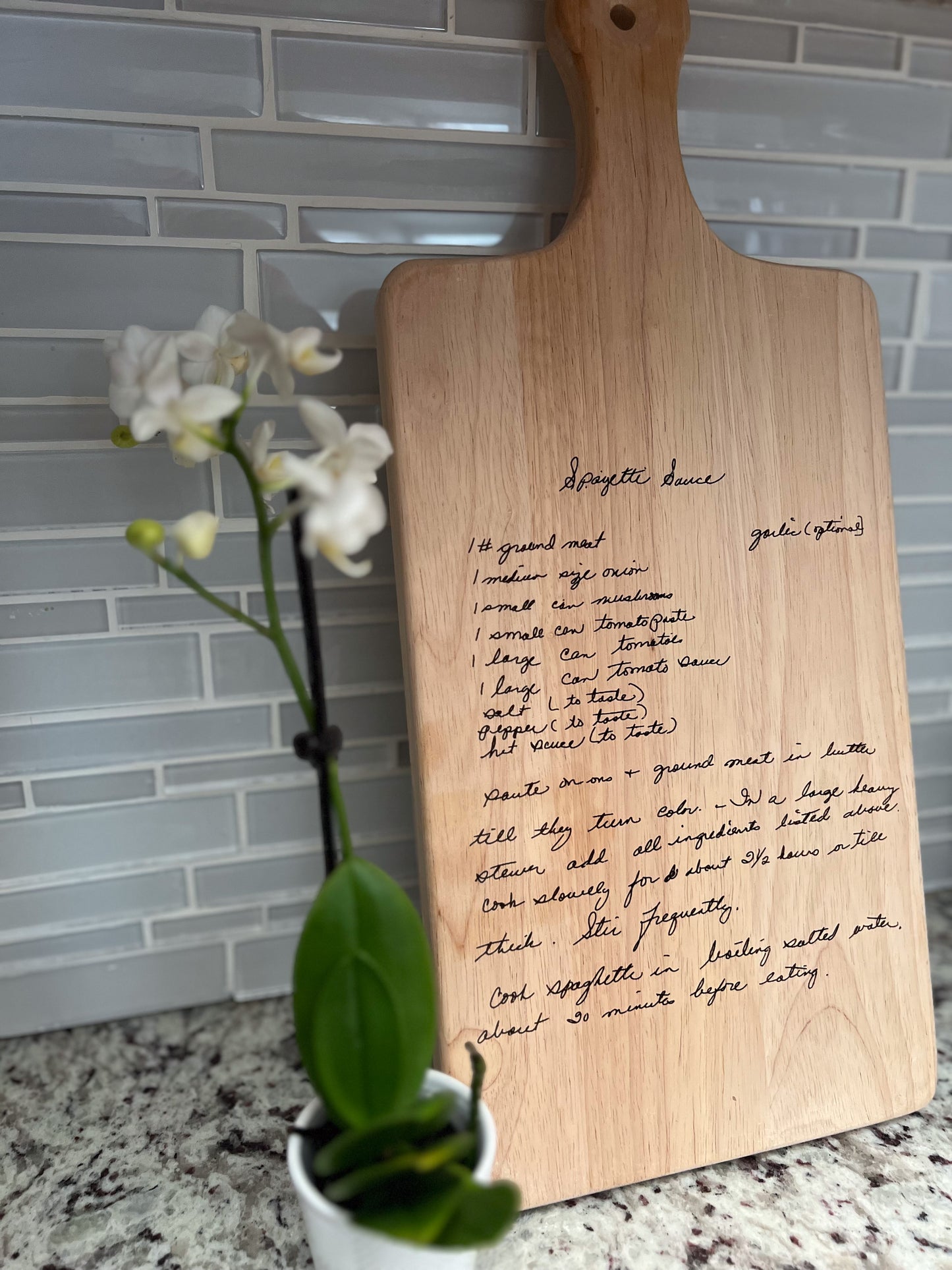 Engraved hand written Recipe Wooden Board