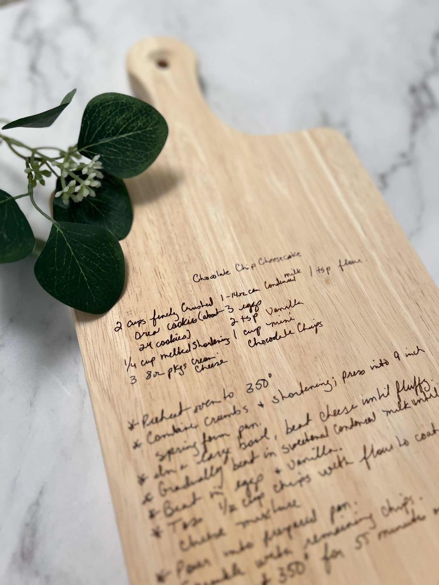 Engraved hand written Recipe Wooden Board